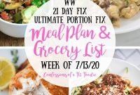 7/13/20 Weekly Meal Plan & Grocery List for 21 Day Fix and WW