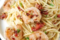 One-Pot Shrimp Scampi Pasta with Sun-Dried Tomatoes and Garlic