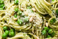 Basil Pesto Pasta with Sweet Peas and Parmesan
