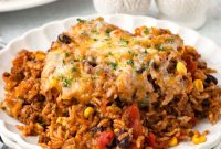 Cheesy Taco Rice Casserole with Ground Beef and Salsa