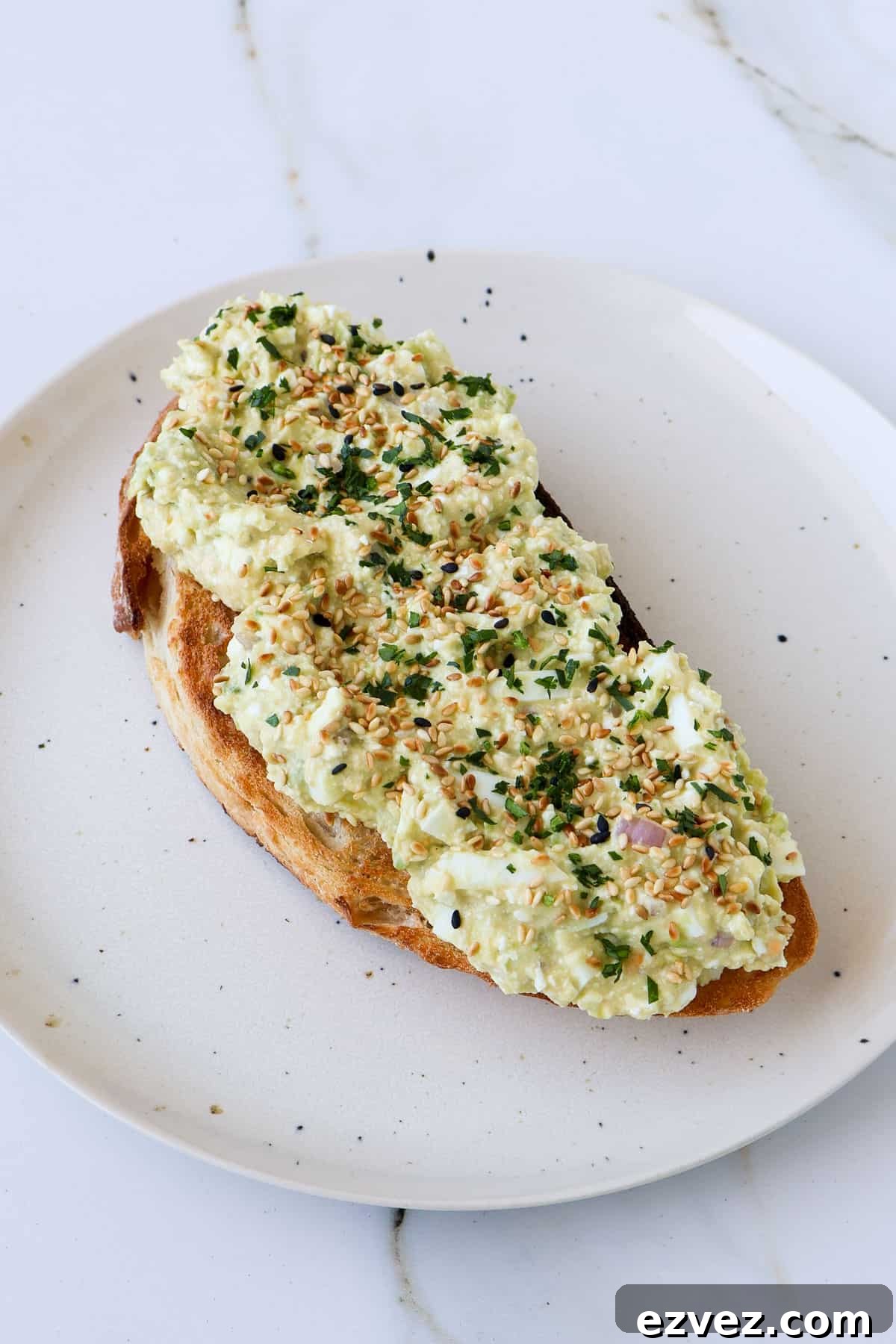 Side shot of avocado toast.