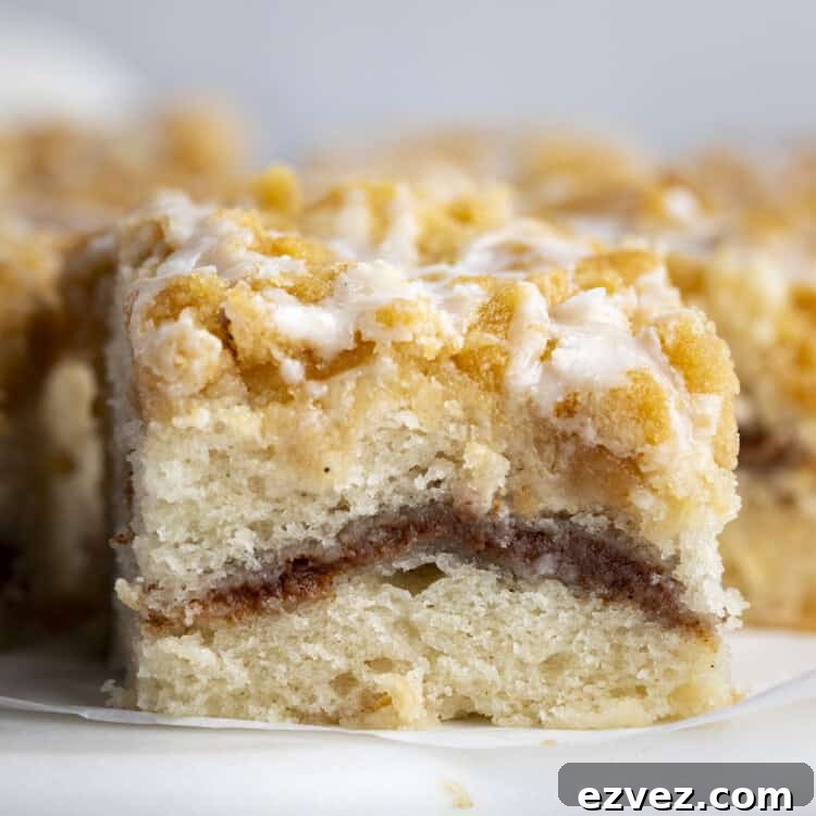 One square of vegan coffee cake close up