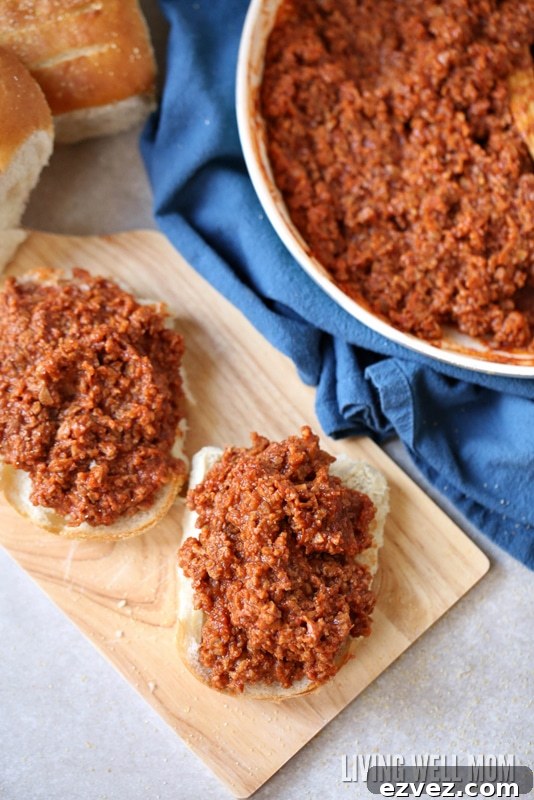 Sloppy Joes1 Two hamburger buns with ground beef mixture added on top.