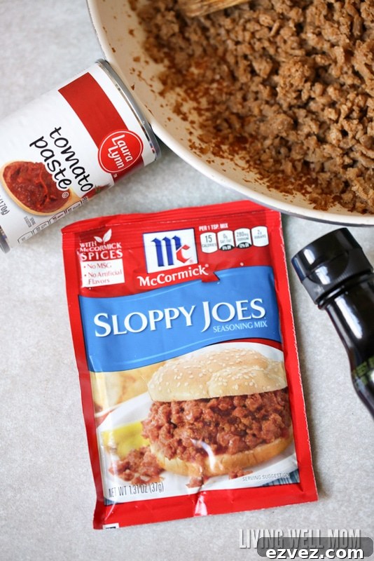 Sloppy Joes 1 Ingredients for homemade sloppy joe recipe with McCormick seasoning
