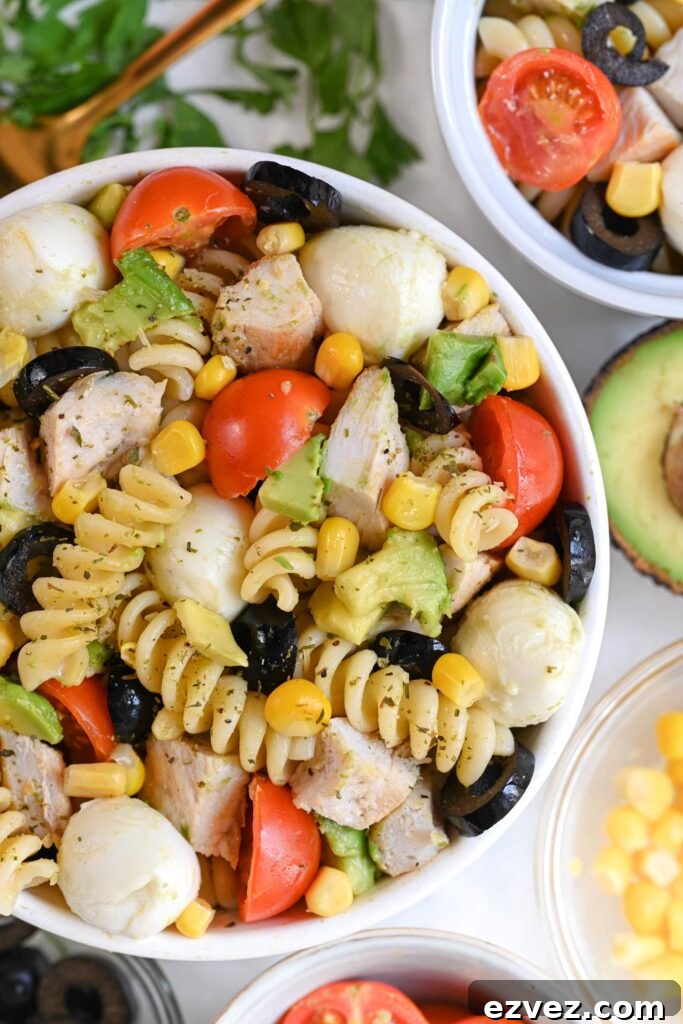 chicken pasta salad with avocado