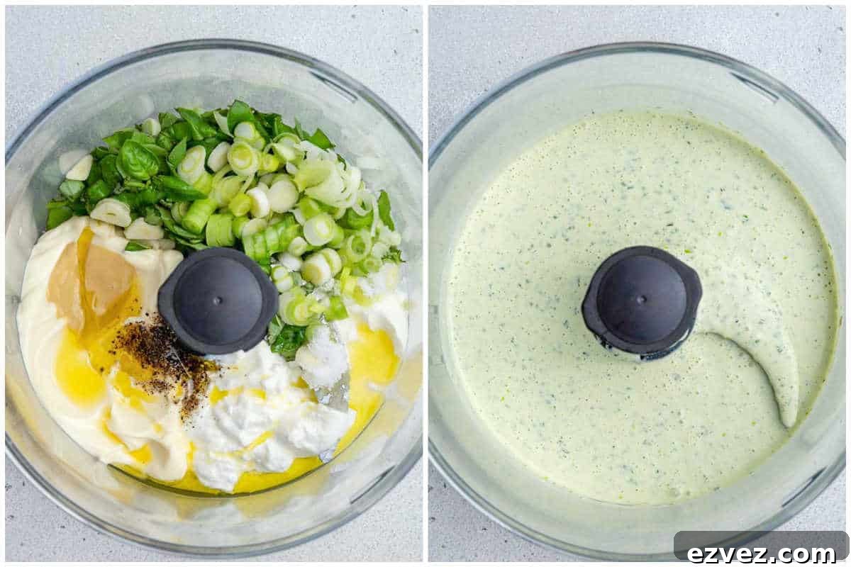process shot to make green goddess dressing.