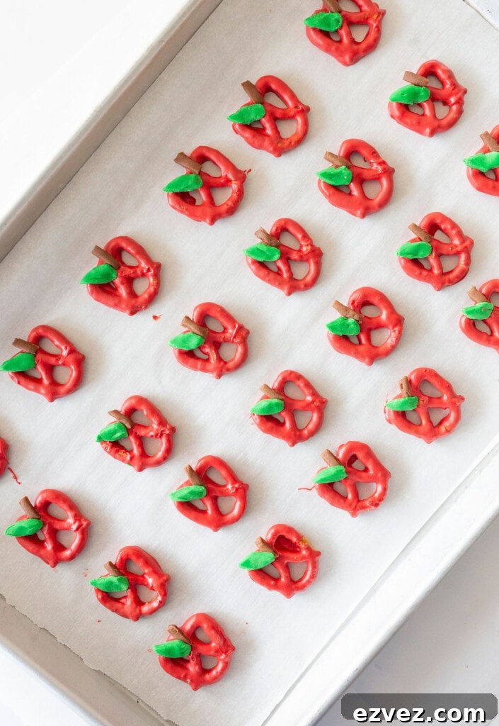apple pretzels on a tray