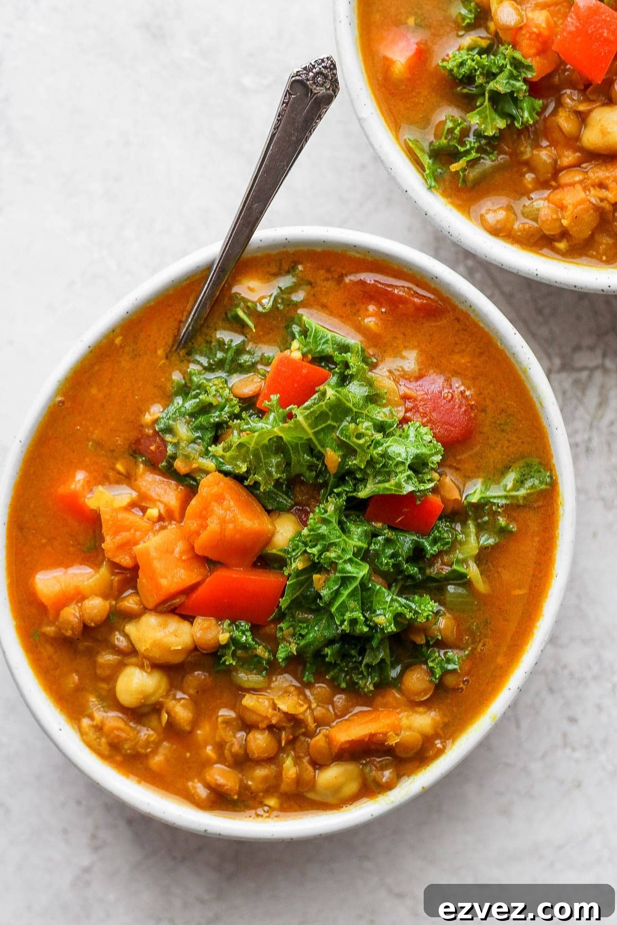 Two bowls of lentil soup. 
