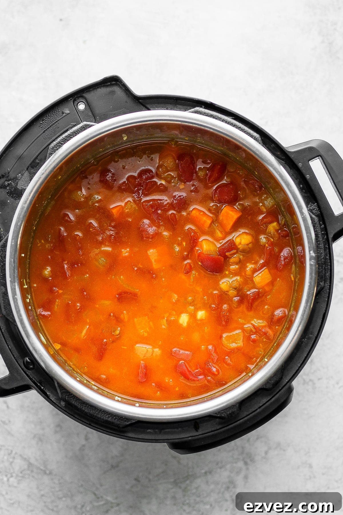 Instant Pot Lentil soup cooked in the Instant Pot. 