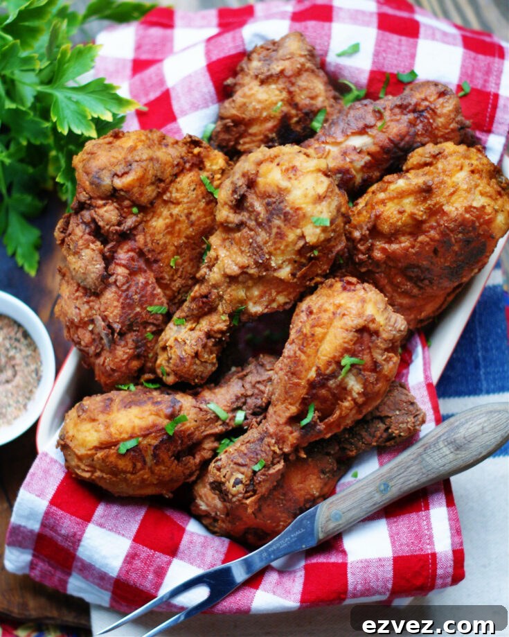 crispy southern fried chicken with buttermilk soak, crispy breading, and juicy chicken.