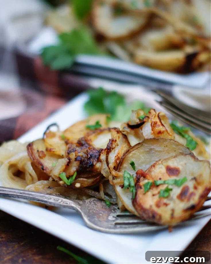 Simple Lyonnaise Potatoes are simply skillet fried potatoes and sweet onions.