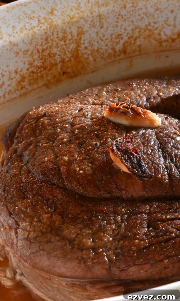 Pot roast in baking dish.