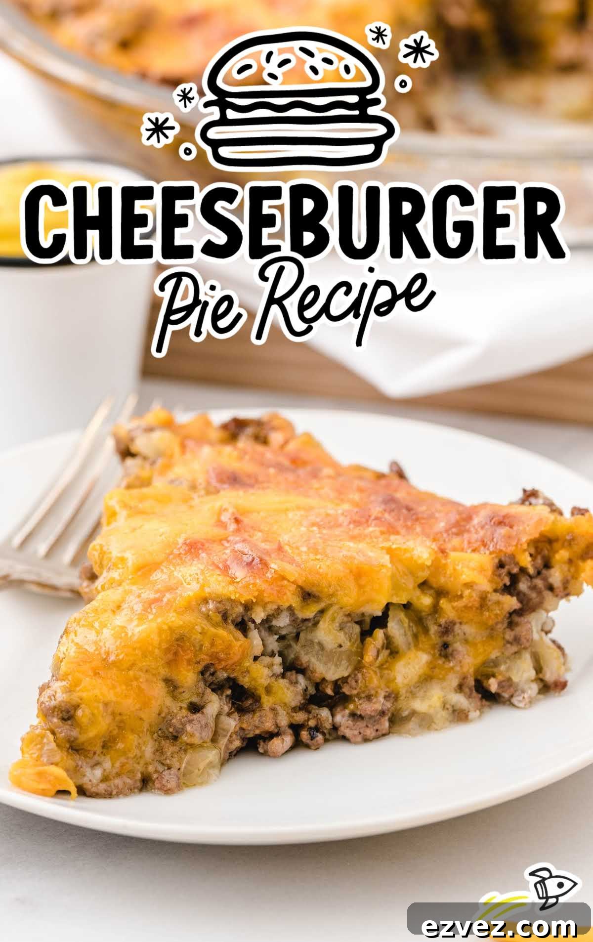 a slice of Cheeseburger Pie on a plate
