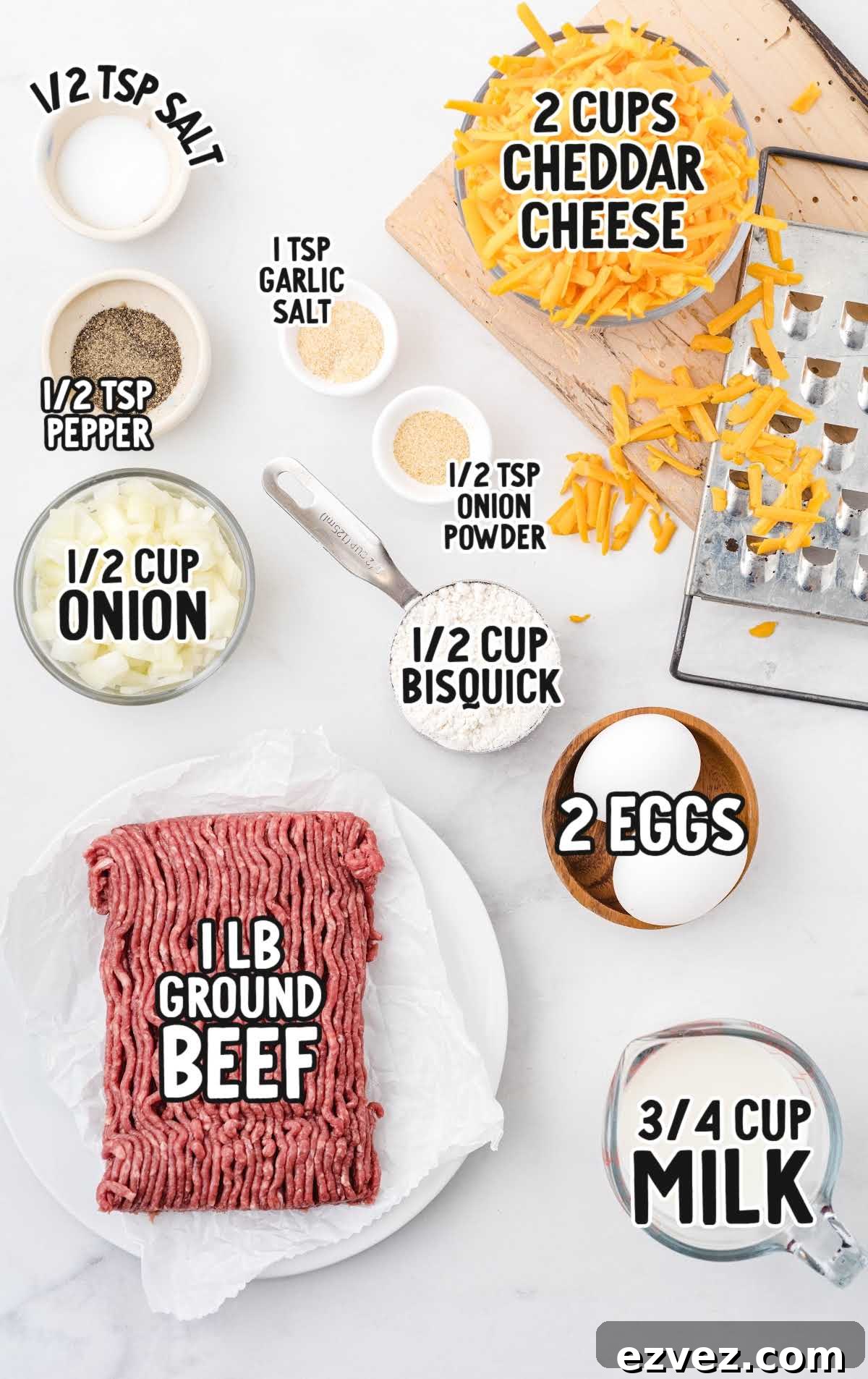 Cheeseburger Pie raw ingredients that are labeled