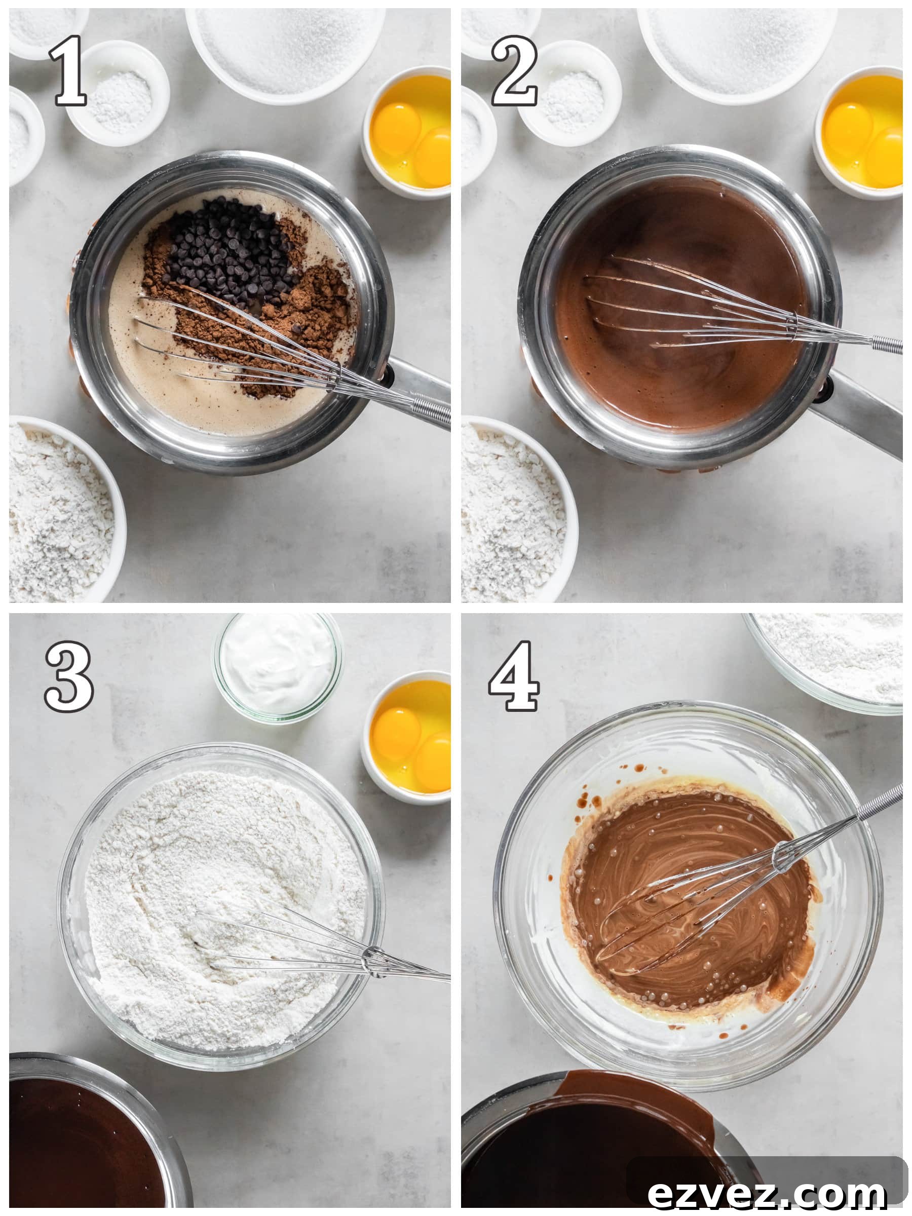 photo collage demonstrating how to make guinness cupcakes in a mixing bowl.