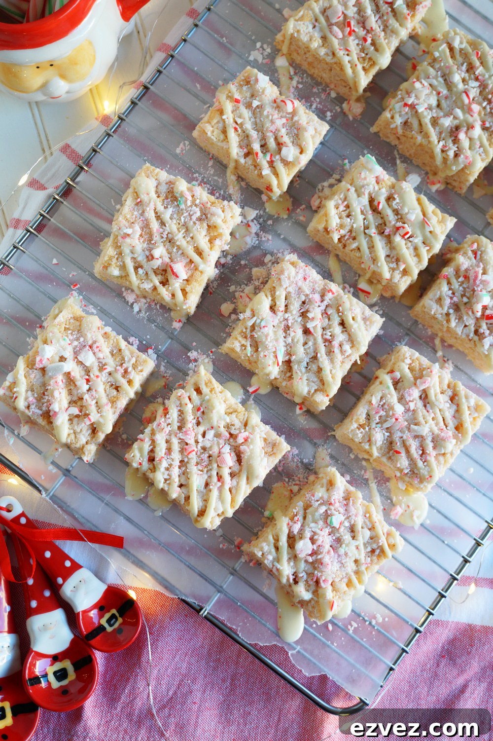 overhead shot of cut candy cane rice krispies