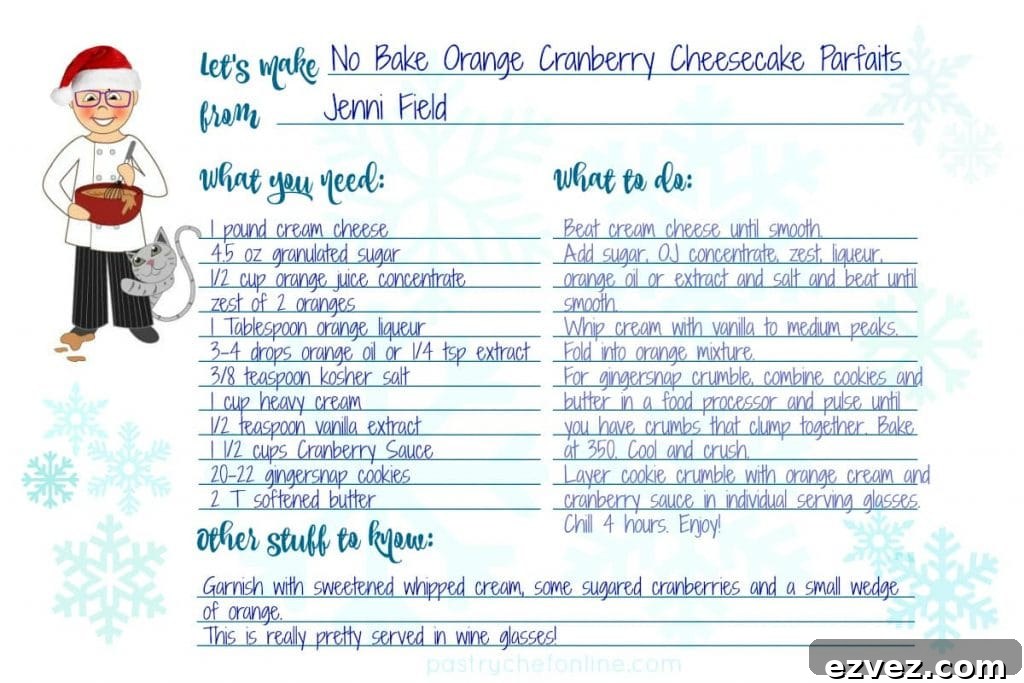 No Bake Orange Cranberry Cheesecake Parfaits Recipe card.
