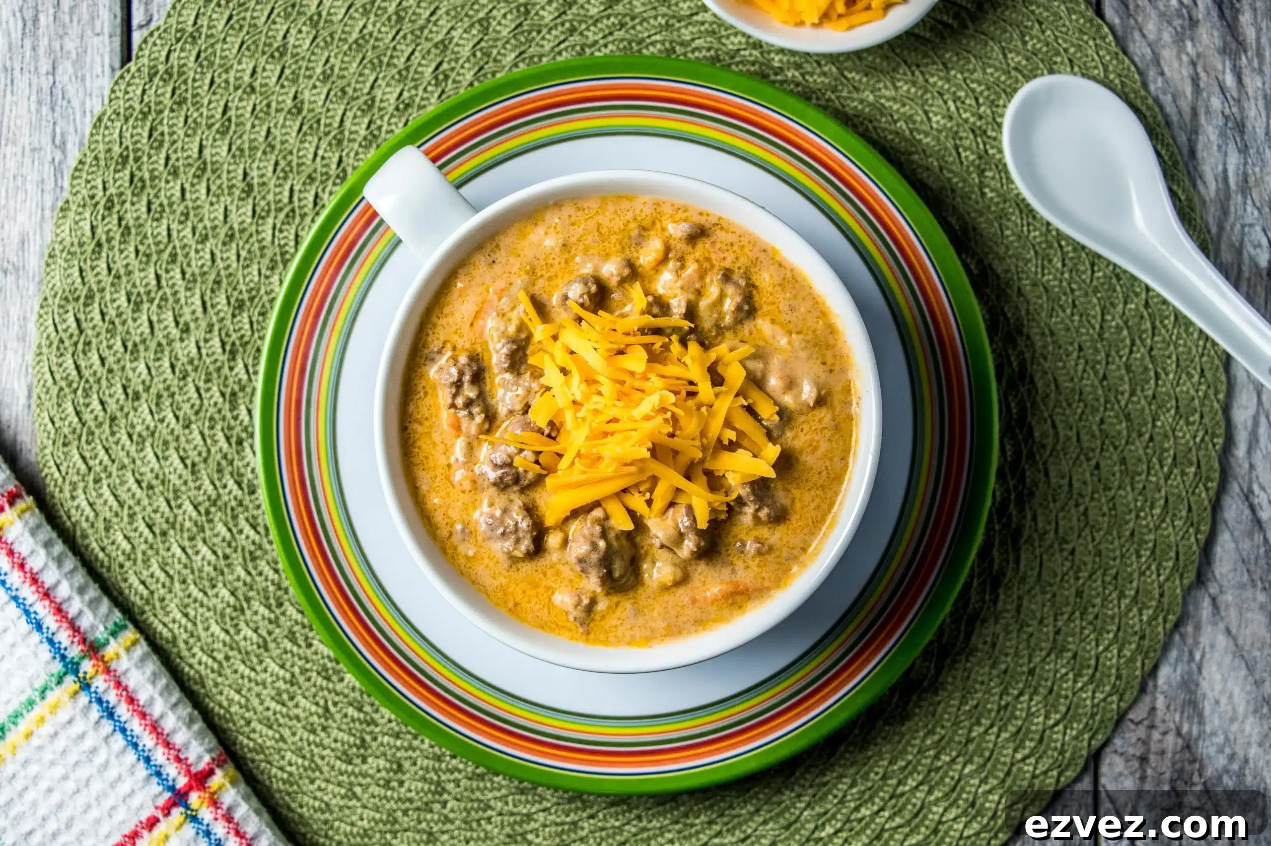 Cheeseburger Soup in a bowl