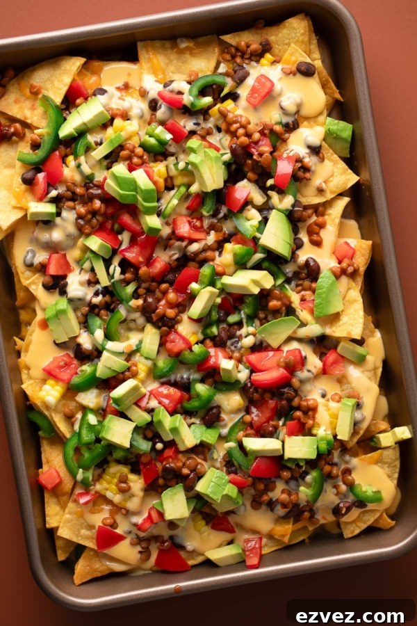 Cheesy Black Bean Lentil Nachos