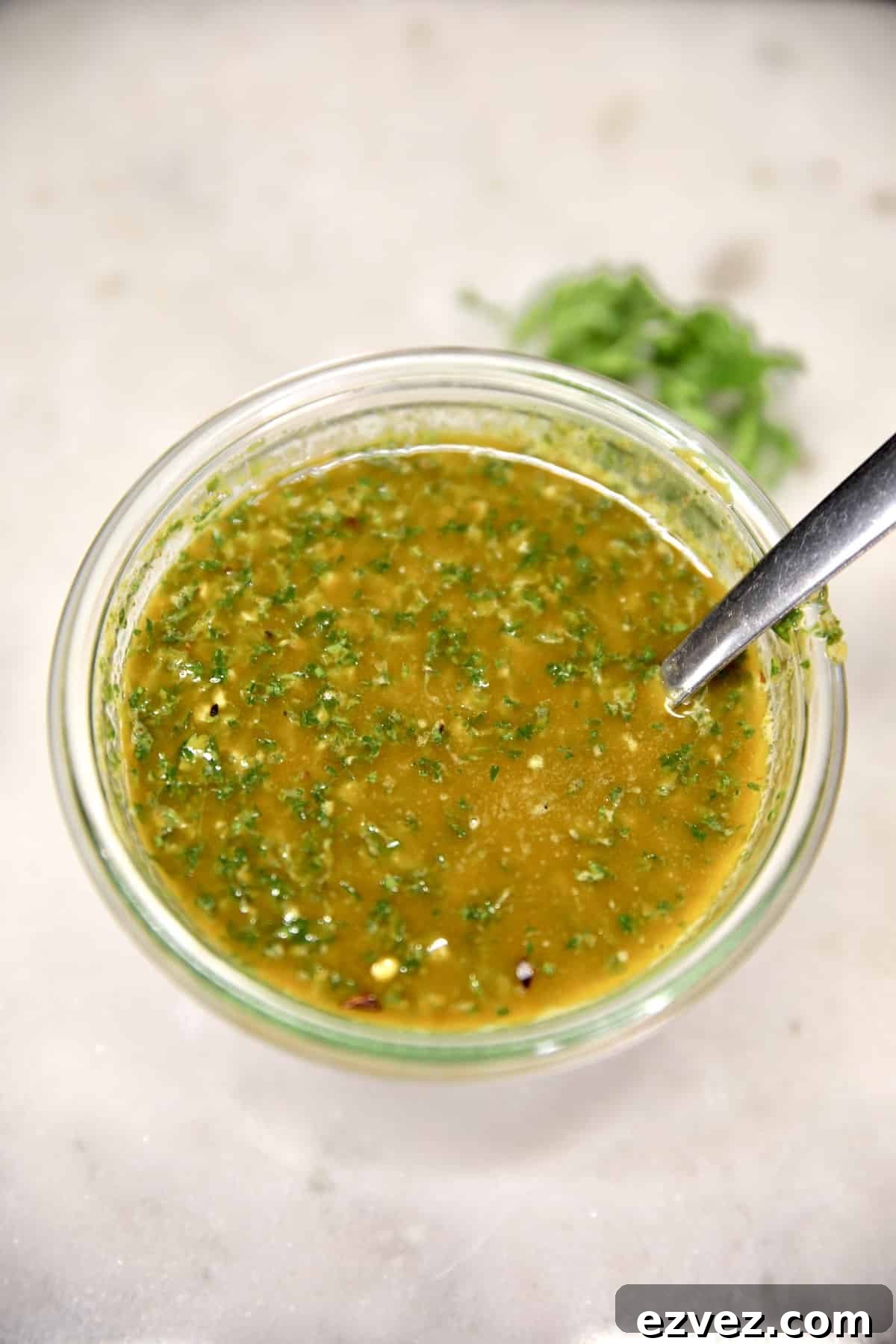 Bowl of chimichurri sauce.