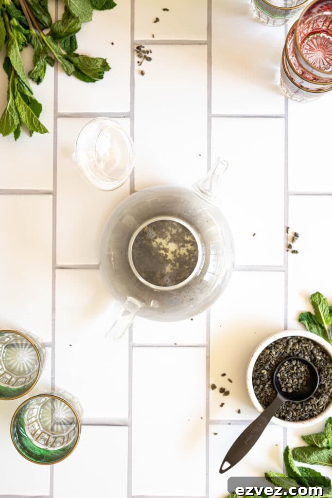 a teapot with mint tea