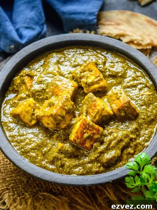 Creamy Saag Paneer is a delicious Indian curry made using a mix of green leafy vegetables and fried cubes of paneer.