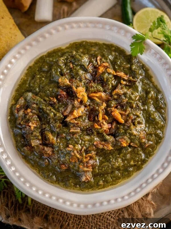 Sarson ka saag served in a bowl.