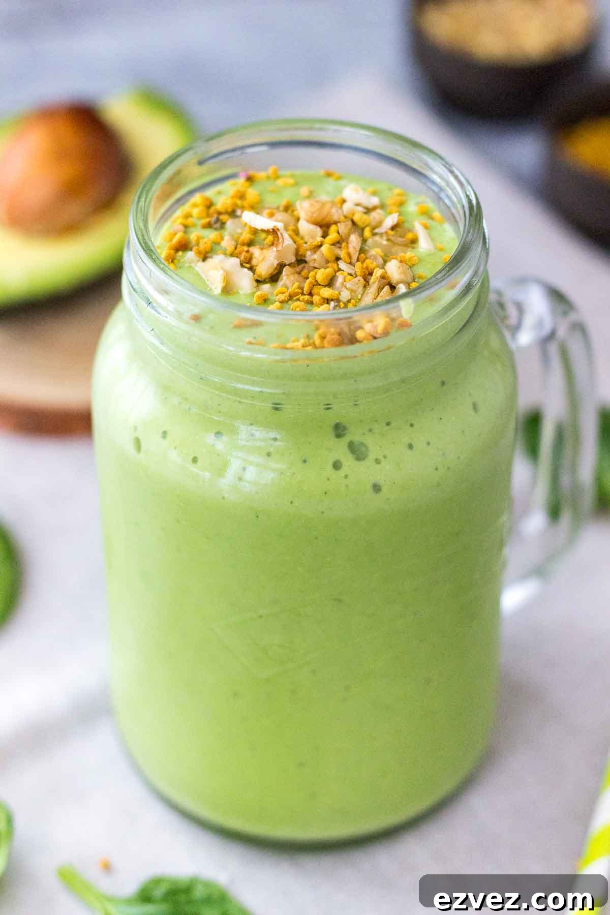 Avocado Smoothie topped with walnuts