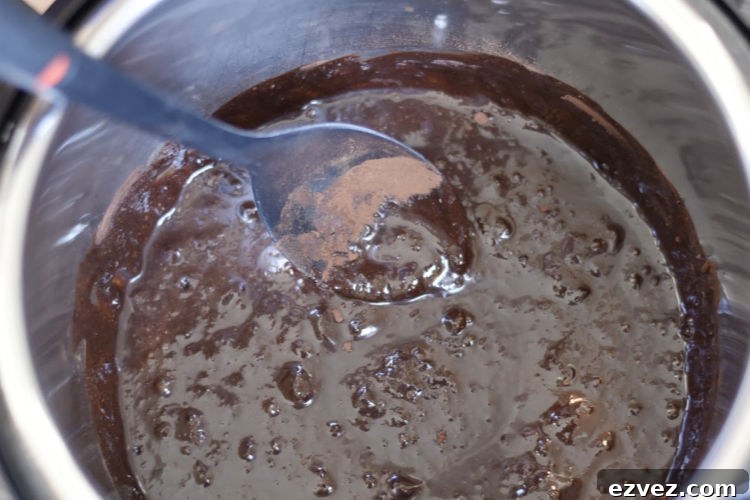 stir cocoa powder with water in instant pot