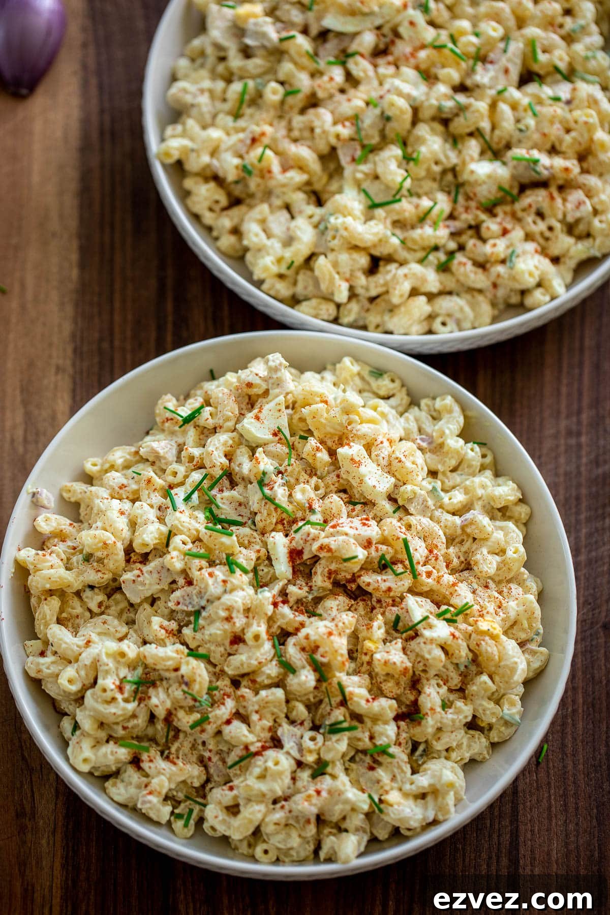 Creamy Chicken Macaroni Salad with Tangy Herb Dressing 9 Two large bowls of chicken macaroni salad