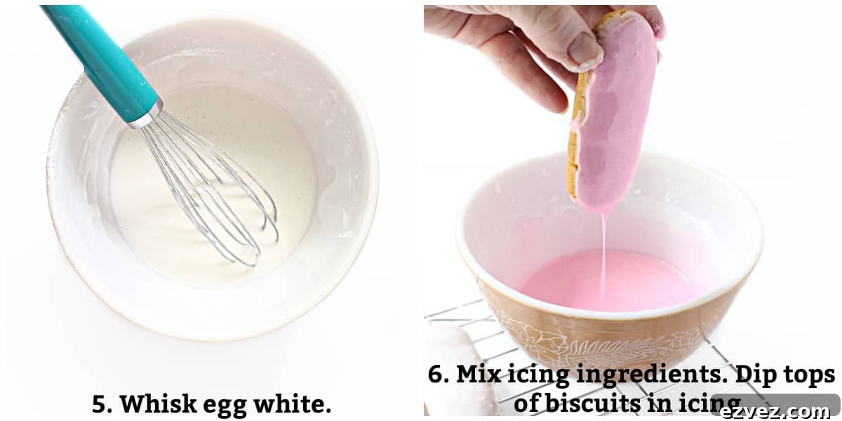 Irresistible Honey Jumbles Cookies Recipe for Crispy, Sweet Bites 5 Instructions: whisk egg white, add icing ingredients, dip cookies in icing.