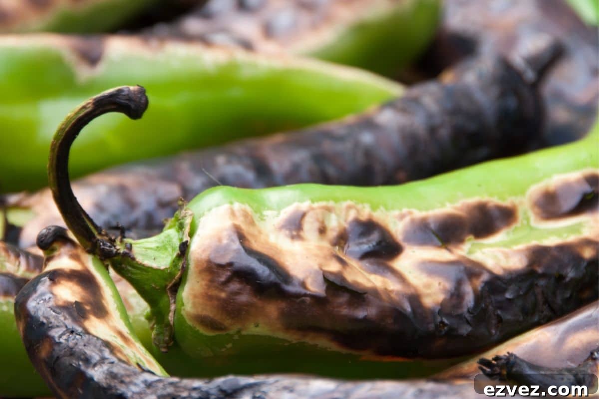 Fire-Roasting Hatch Chiles: Step-by-Step Guide + 12 Delicious Recipes 4 A close up of a hatch chile with charred skin.