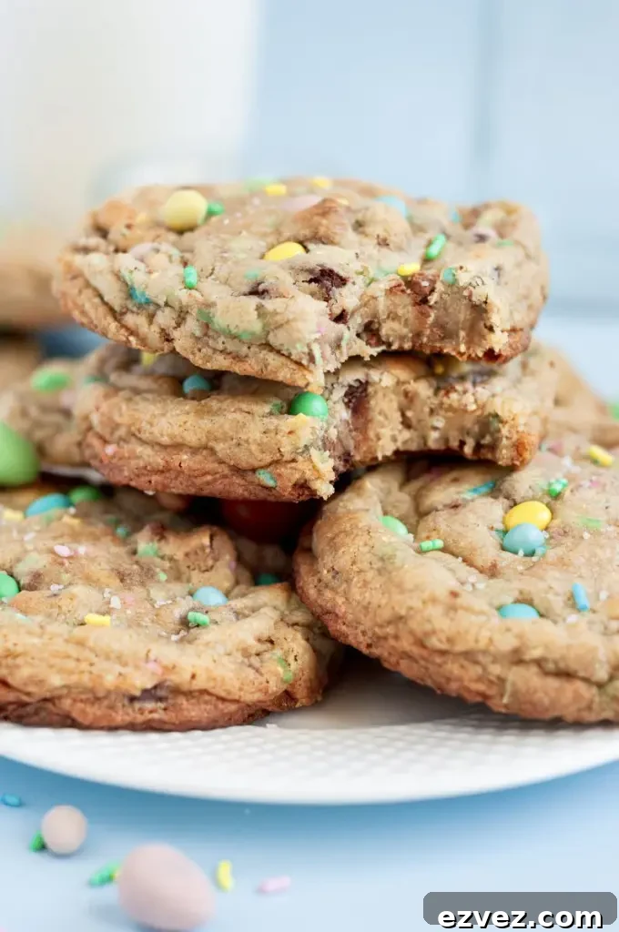 Plate of Levain-style mini egg cookies displayed for Easter.