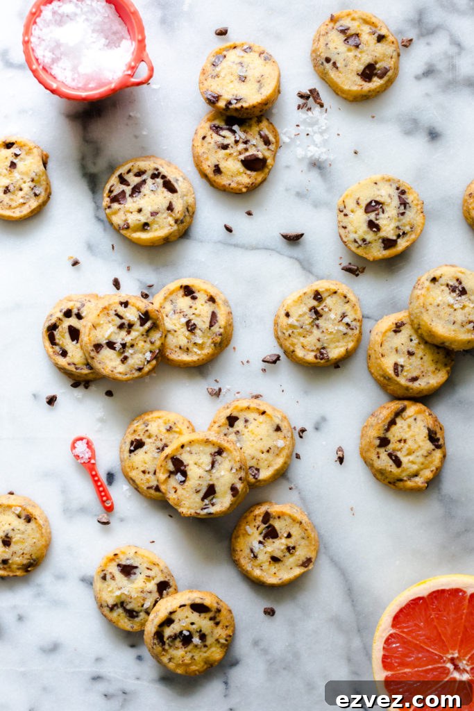 Salted Grapefruit & Dark Chocolate Chunk Shortbread Cookies from Baking The Goods