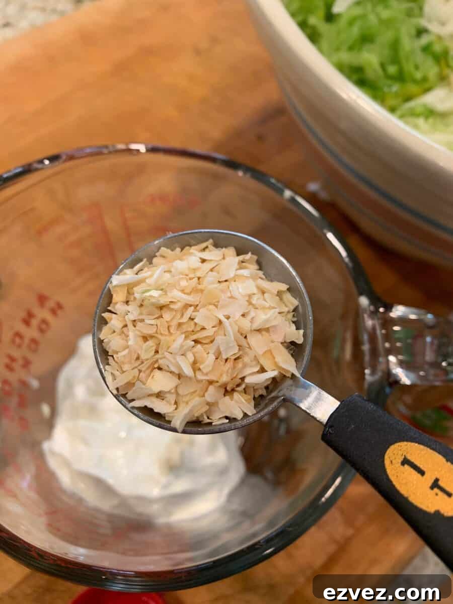 Dried onions plus cole slaw dressing ingredients.