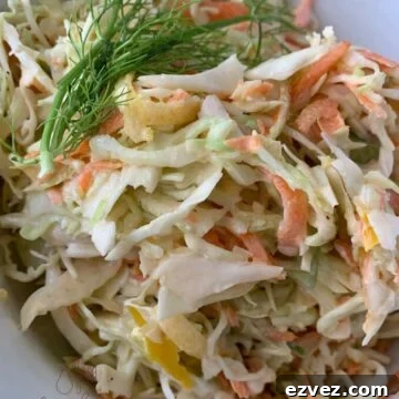 A serving of crunchy cole slaw in a bowl