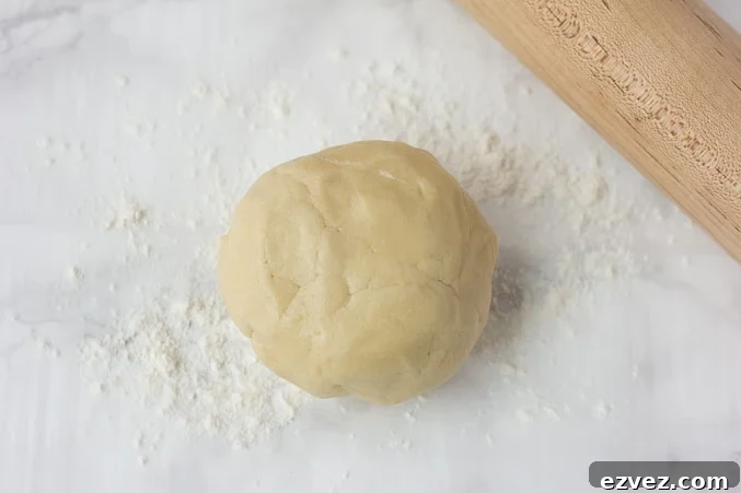 a ball of sugar cookie dough on a floured surface.