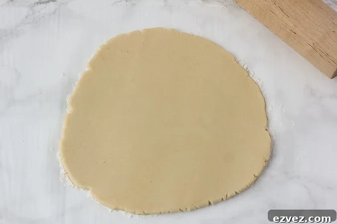 a rolled out circle of vegan sugar cookie dough.