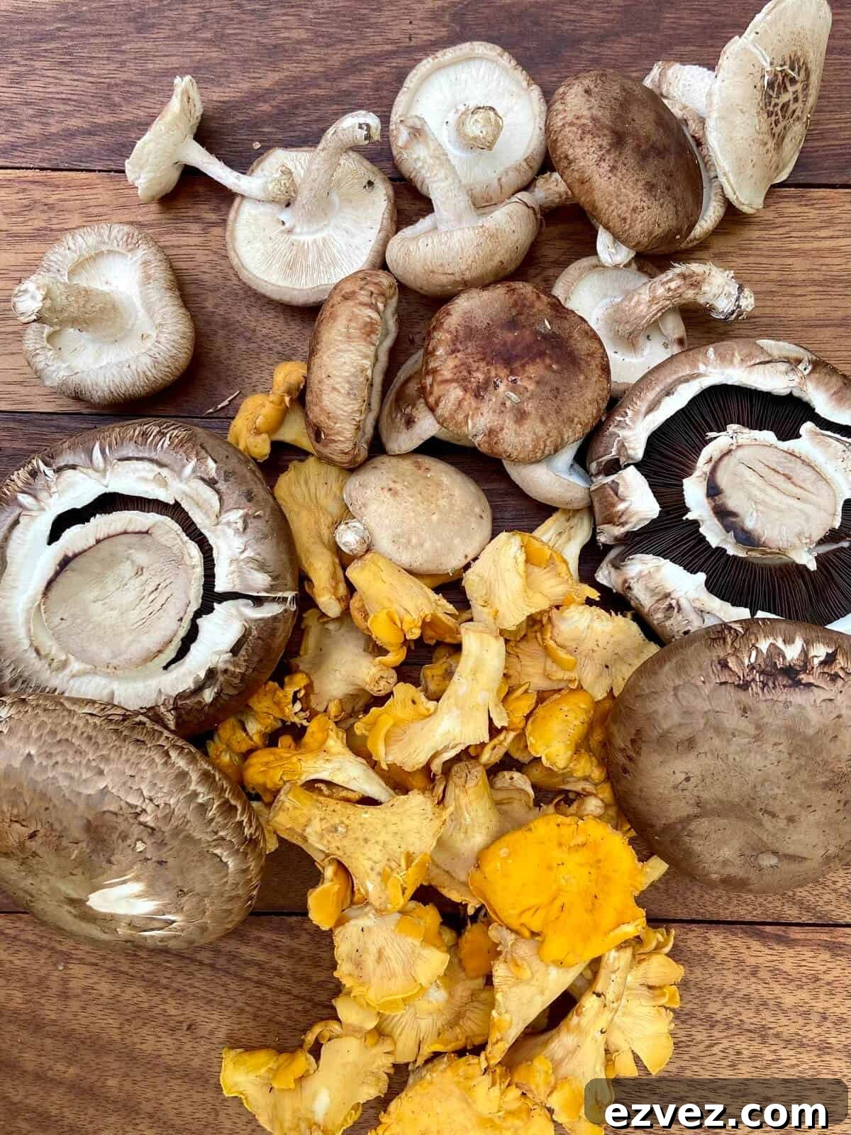 Shiitake, Chanterelles, and Portobello caps.