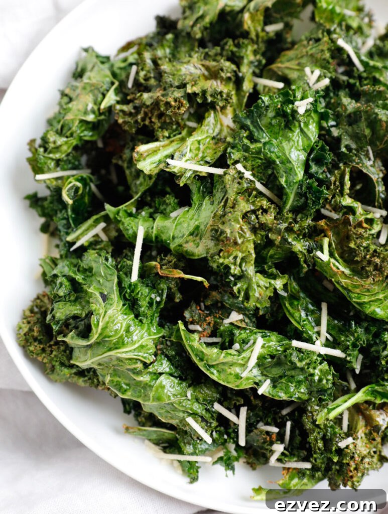 Crispy Kale Chips from the Air Fryer: Quick Crunch Snack 8 Close up of kale chips in a plate.