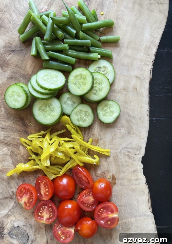 Sliced vegetables on a cutting board