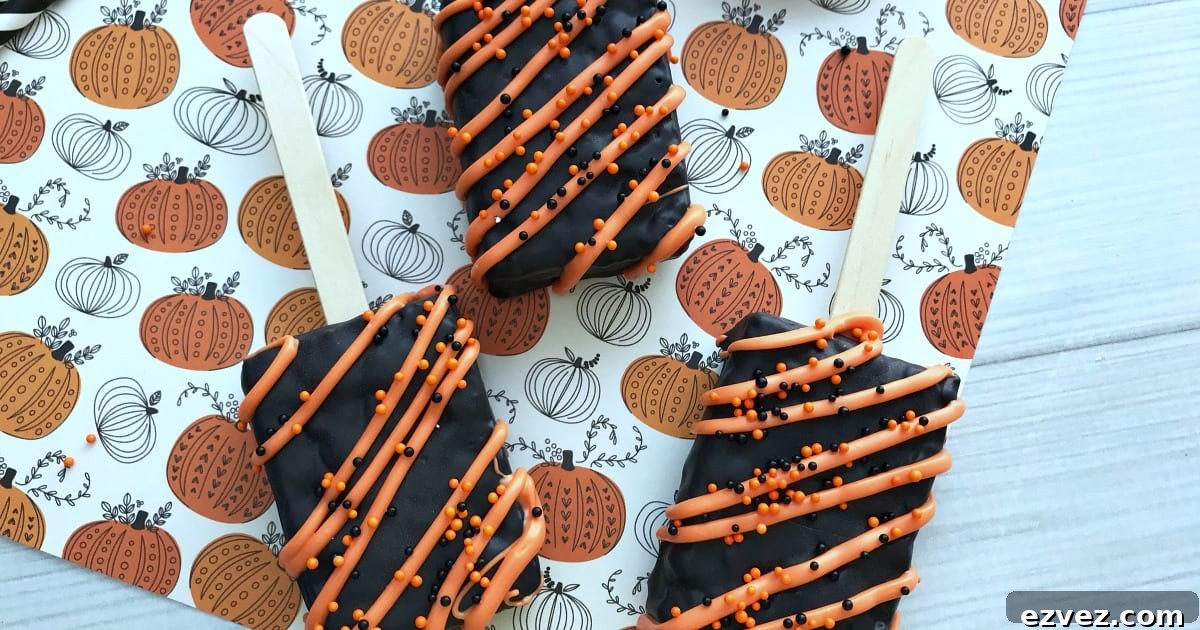 three halloween rice krispie pops
