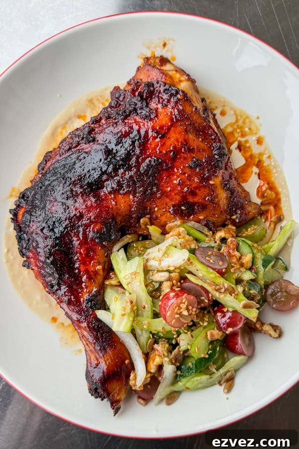 Harissa Roast Chicken with Crunchy California Grapes and Celery Salad and Tahini