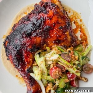 Harissa Roast Chicken with Crunchy California Grapes and Celery Salad and Tahini