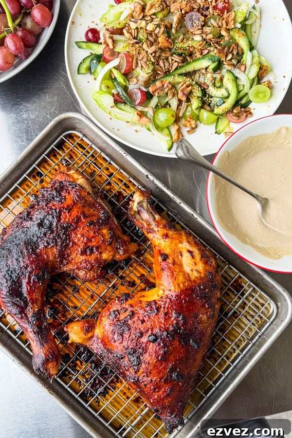 Harissa Roast Chicken with Crunchy California Grapes and Celery Salad and Tahini