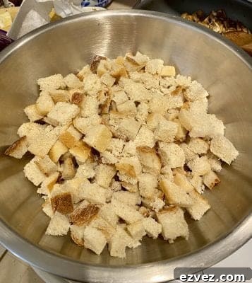 Thanksgiving Stuffing with Sausage and Mushrooms in process