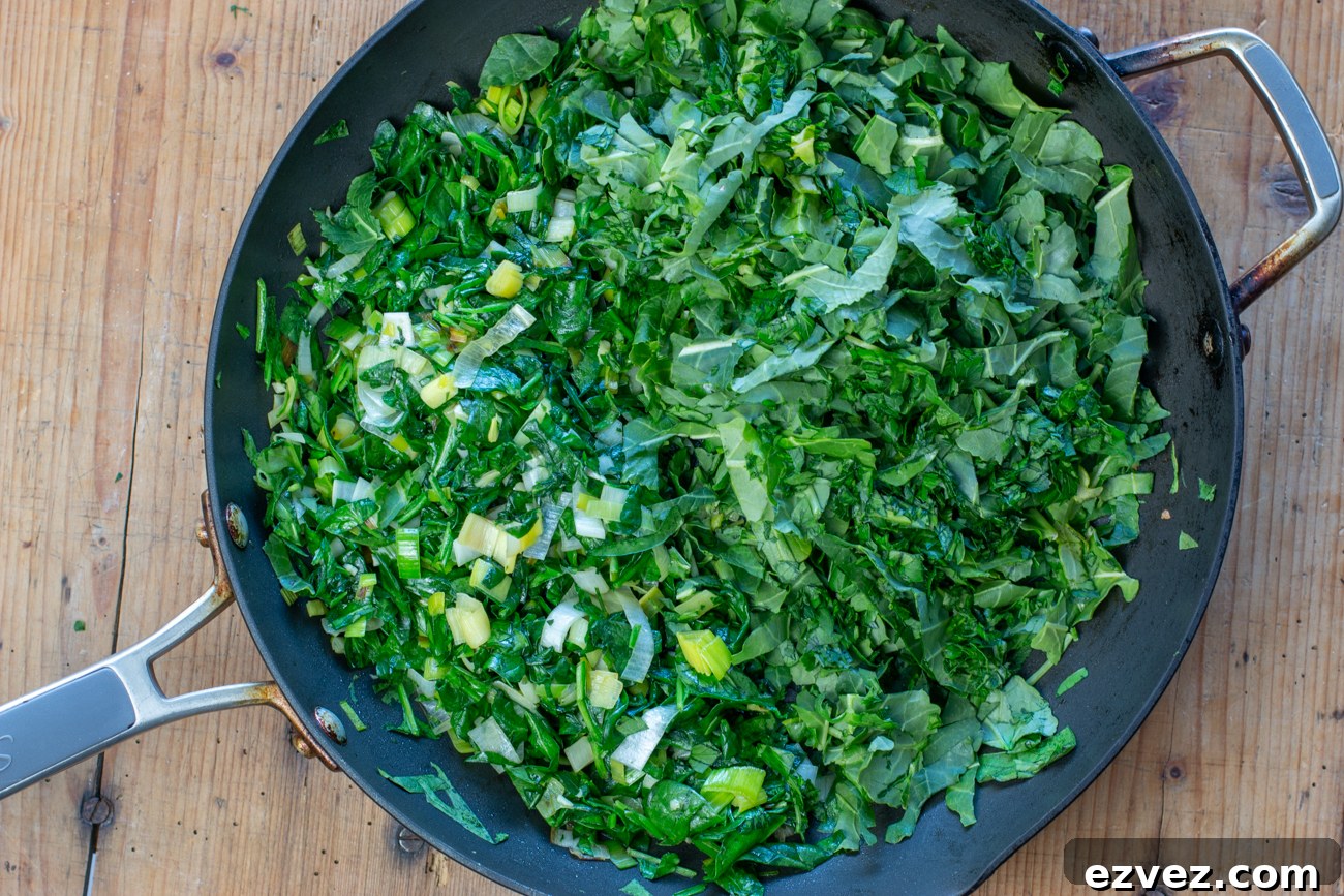 Add chopped kale to the pan and sauté