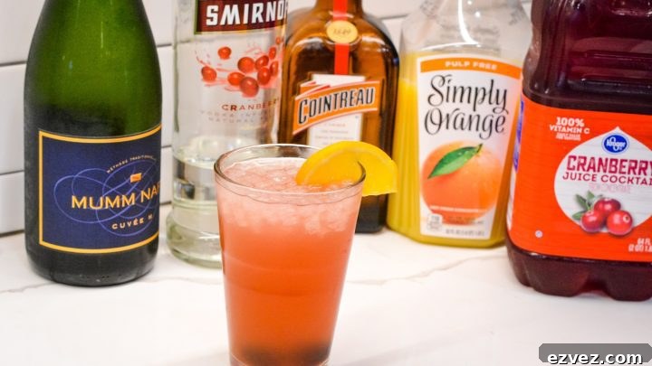 The Cranberry Orange Champagne Cocktail is a fruity cocktail that champagne with vodka, orange liqueur, cranberry juice and orange juice.