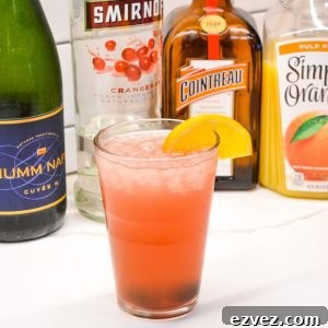 The Cranberry Orange Champagne Cocktail is a fruity cocktail that champagne with vodka, orange liqueur, cranberry juice and orange juice.