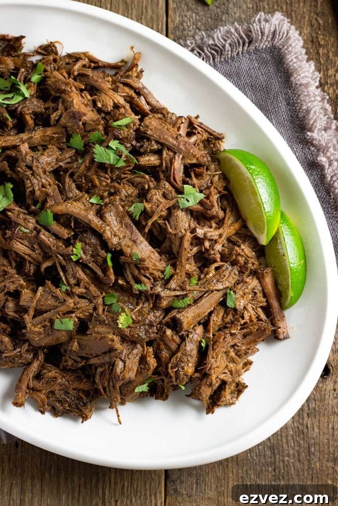 overhead: platter of chipotle barbacoa beef